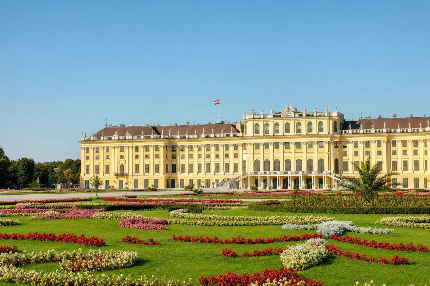 Austria – znany zabytek z flagą narodową