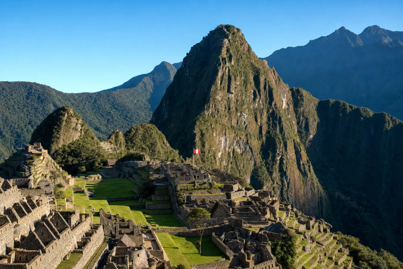 Peru – znany zabytek z flagą narodową